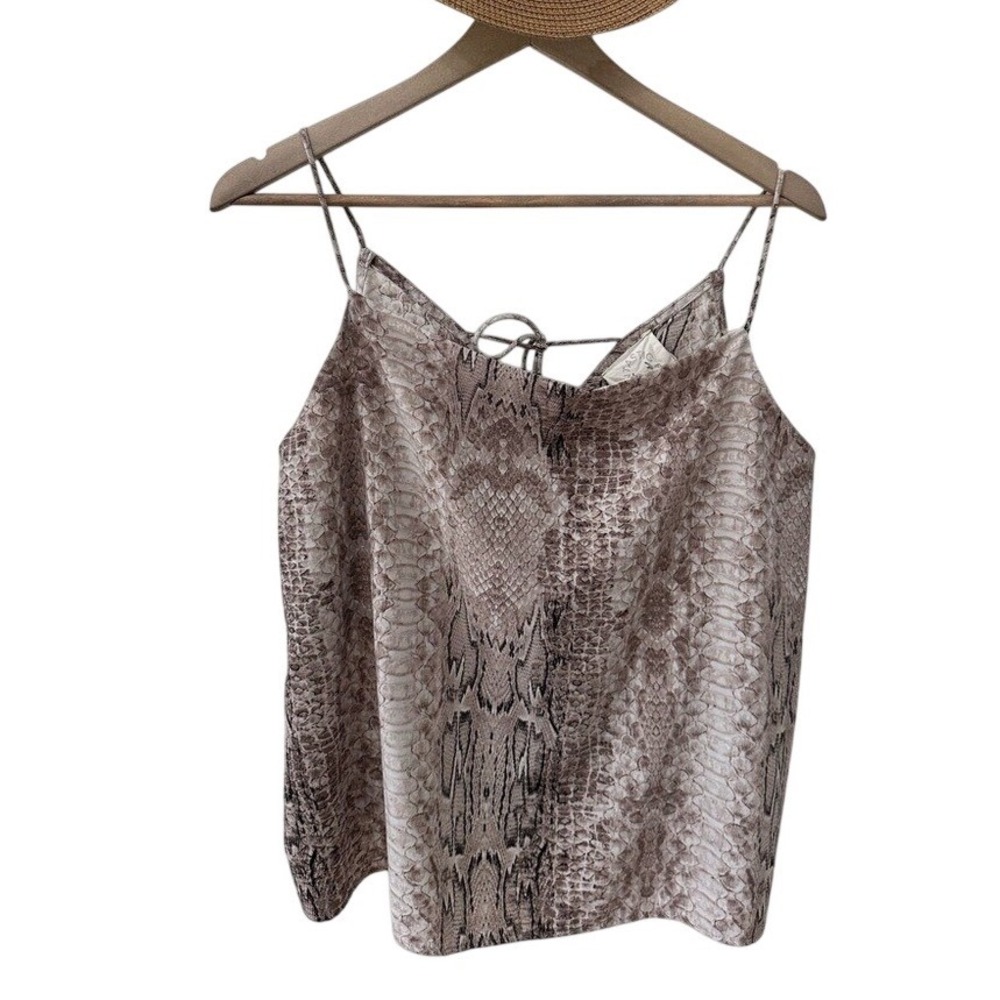 Fantastic Fawn Camisole Top Large Brown Snakeskin Print Tie Back Spaghetti Strap